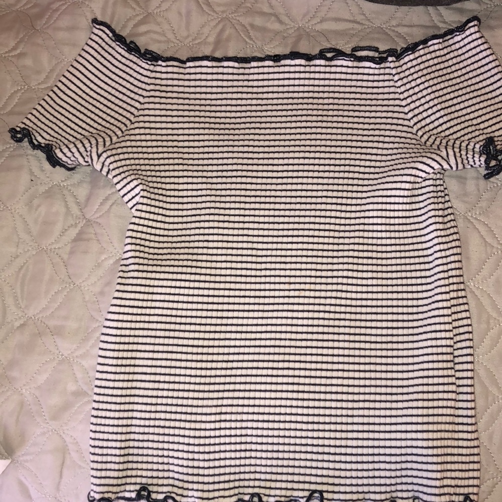 Blue striped off the shoulder